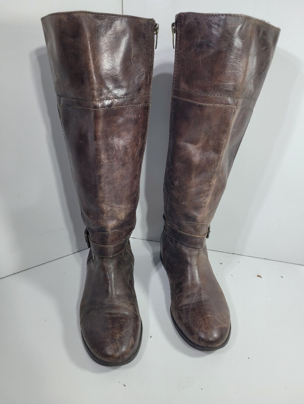 Marc Fisher Aysha Brown Leather Knee High Riding Boots Women's Size 9 M Moto